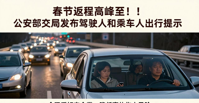 出行提示_春節(jié)返程高速公路免費截止日期_返程安全提示駕駛?cè)俗⒁馐马?/></p>
<p>必須全程系好安全帶，前排乘客要系好，后排乘客同樣也要全程系好，因為這樣做能夠極大程度降低事故傷亡風險。應該給兒童配備適宜的兒童安全座椅。乘坐摩托車務必戴好頭盔。</p>
<p>乘車時不要攜帶危險品，嚴禁攜帶易燃易爆物品上車，要是發(fā)現(xiàn)其他人攜帶，應當及時進行勸阻或者舉報。</p>
<p>不可搭乘超員之車，超員會對車輛制動以及穩(wěn)定性造成嚴重影響，進而增加事故發(fā)生的風險。乘坐長途客車之時，應當挑選站內(nèi)正規(guī)的車輛，拒絕乘坐超員之車。拼車出行同樣需要提前確認人數(shù)，杜絕出現(xiàn)超員的情況。</p>
<p>搭乘車輛期間，要防止出現(xiàn)諸如聊天、搶奪方向盤這般會影響駕駛?cè)税踩倏剀囕v的行為，從而不去打擾駕駛?cè)?，做到不干擾其駕駛。</p>
<p>拒絕乘坐那種所謂的“黑車”，要經(jīng)由正規(guī)門路去購票乘車，萬萬不能乘坐那種缺少監(jiān)管，并且存在大安全憂患，屬于非法運營的車輛。</p>
<p>警方作出提醒，在返程的路途之中，務必要做到文明地駕駛車輛，要預先去規(guī)劃好路線，以及規(guī)劃好時間，盡可能地去避開高峰時段，以此來確保能夠平安地返程。</p></div>
    <div   id="1j8knsvnk"   class="clearfix"></div>
        <h5 class="post-tags"><span id="1j8knsvnk"    class="glyphicon glyphicon-tags"></span> <a href="http://www.glecookware.com/tags-6077.html" title="春節(jié)返程">春節(jié)返程</a><a href="http://www.glecookware.com/tags-2323.html" title="交通安全">交通安全</a><a href="http://www.glecookware.com/tags-7306.html" title="駕駛提示">駕駛提示</a><a href="http://www.glecookware.com/tags-8482.html" title="乘車須知">乘車須知</a><a href="http://www.glecookware.com/tags-2308.html" title="安全出行">安全出行</a></h5>
        <div   id="1j8knsvnk"   class="alert alert-info p-copyright" role="alert">
        <p> 本站文章除注明轉(zhuǎn)載/出處外，均為本站原創(chuàng)或翻譯。若要轉(zhuǎn)載請務必注明出處，尊重他人勞動成果共創(chuàng)和諧網(wǎng)絡環(huán)境。 </p>
        <p> 轉(zhuǎn)載請注明 : 文章轉(zhuǎn)載自 ?<a href="http://www.glecookware.com/" rel="bookmark" title="作者：admin"> 途訊交通網(wǎng) </a>?<a href="http://www.glecookware.com/txfl-3.html" rel="bookmark" title="網(wǎng)站分類：出行攻略與工具"> 出行攻略與工具 </a> ?<a href="http://www.glecookware.com/tx/15062.html" rel="bookmark" title="本文固定鏈接：http://www.glecookware.com/tx/15062.html"> 春節(jié)返程高峰至！公安部交管局發(fā)布駕駛?cè)撕统塑嚾顺鲂刑崾?</a> </p>
    </div>
    <div   id="1j8knsvnk"   class="clearfix"></div>
    <ul class="post-share-tools">
        <li><a href="javascript:;" class="share-tools praise" xv=